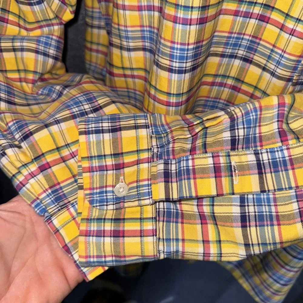 Polo Ralph Lauren Button Down Shirt Mens XL Yellow Plaid Classic Fit Long Sleeve